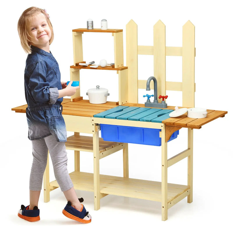 Kid's Outdoor Wooden Pretend Cook Kitchen Playset Toy by DirectDeals