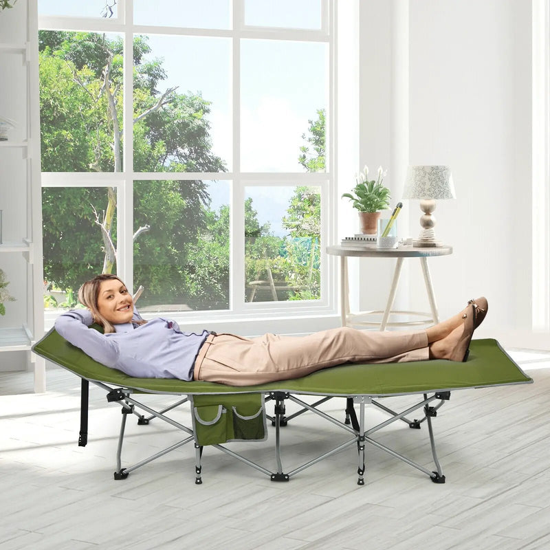 Folding Camping Cot with Side Storage Pocket Detachable Headrest by DirectDeals