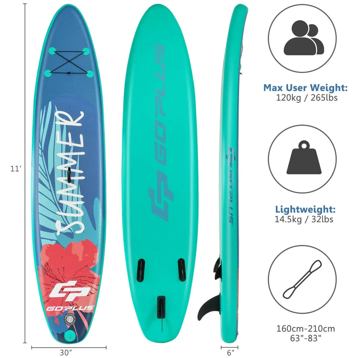 10 Feet Inflatable Stand Up Paddle Board with Backpack Leash Aluminum Paddle by DirectDeals