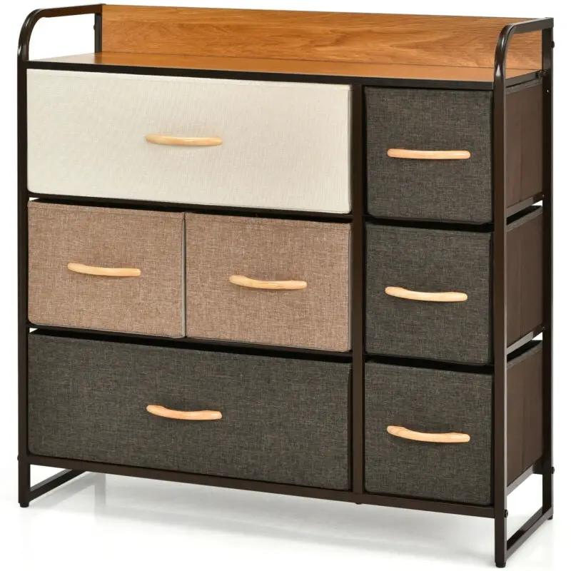 7 Drawer Tower Steel Frame and Wooden Top Dresser Storage Chest for Bedroom by DirectDeals