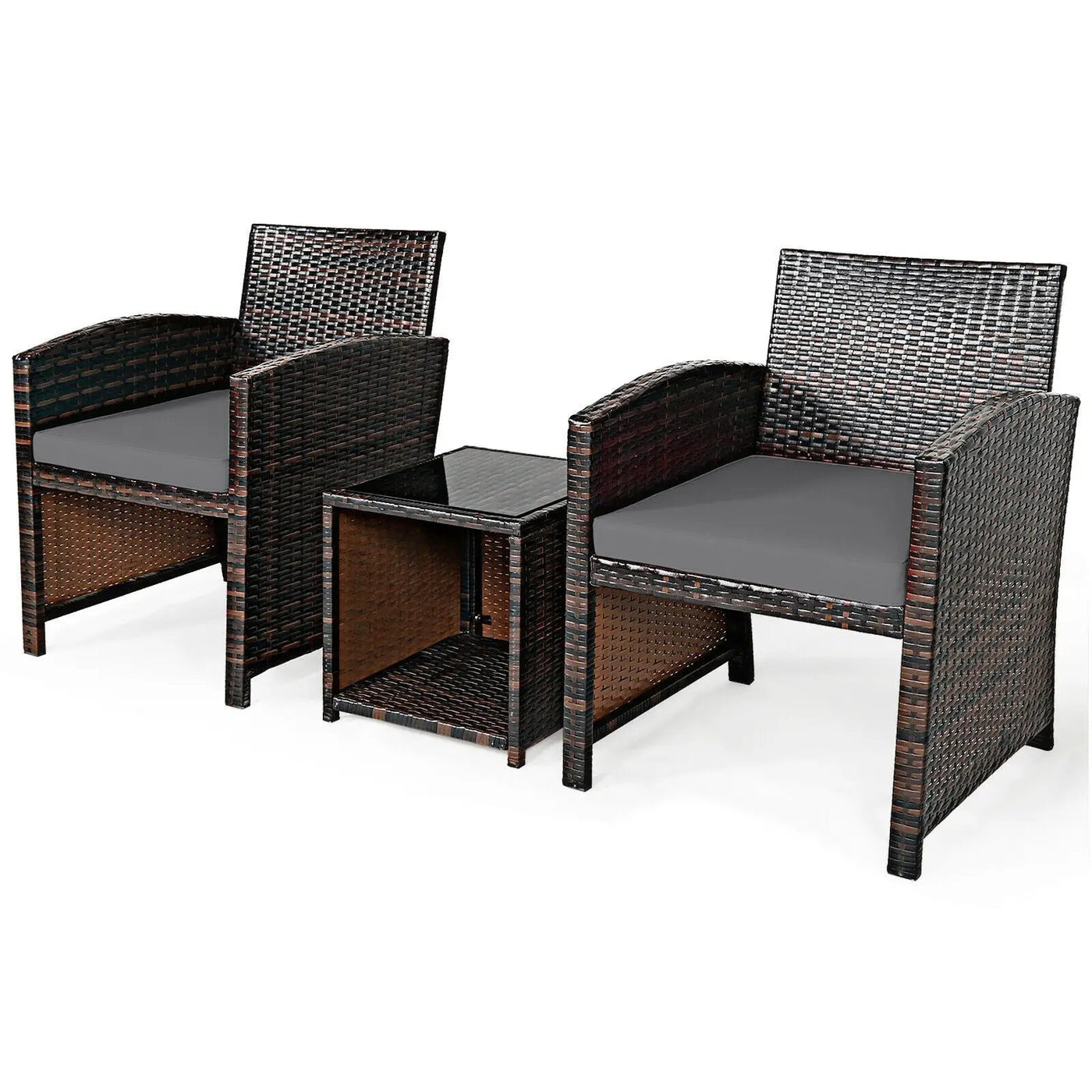 3 Pieces PE Rattan Wicker Furniture Set with Cushion Sofa Coffee Table for Garden by DirectDeals