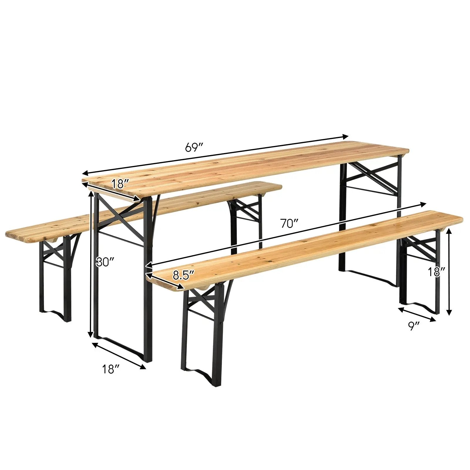 3 Pieces Folding Wooden Picnic Table Bench Set by DirectDeals