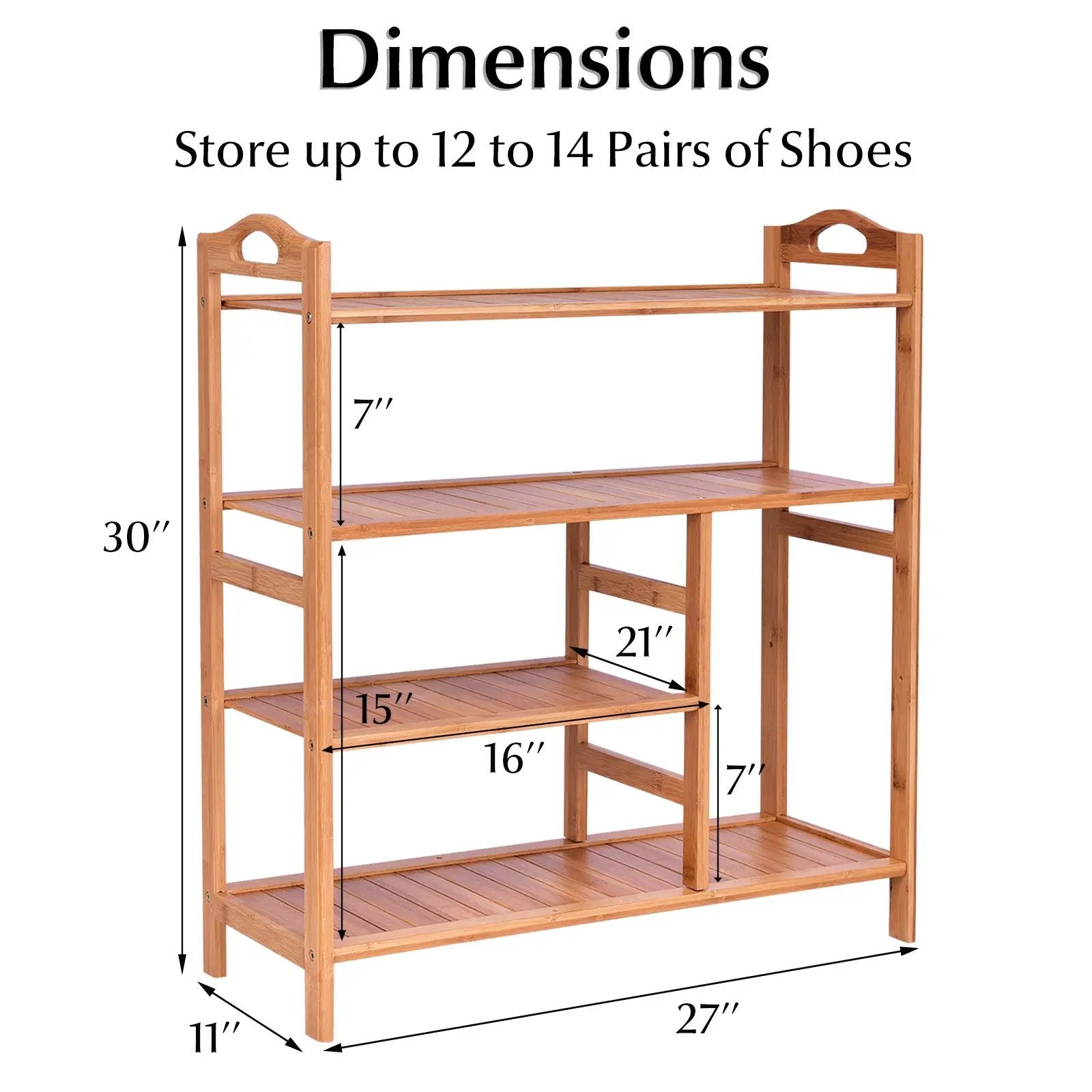 4 Tiers Multifunction Bamboo Storage Shoe Rack for Entryway Hallway by DirectDeals