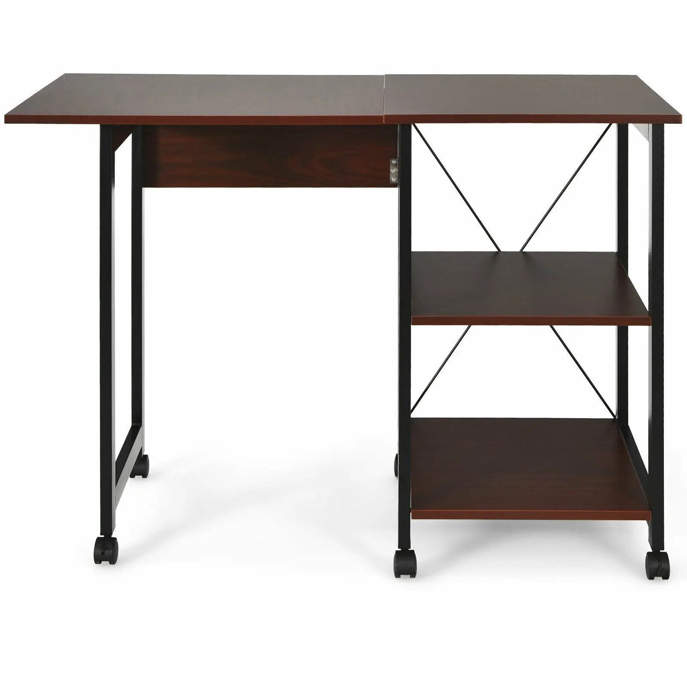 Rolling Folding Computer Desk with Storage Shelves by DirectDeals