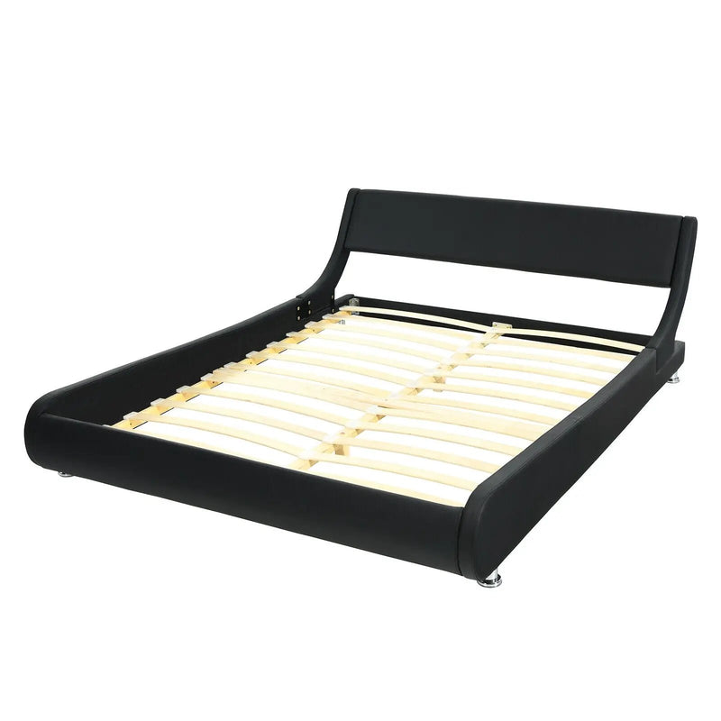 Queen Faux Leather Upholstered Platform Bed Frame Adjustable Headboard-Black by DirectDeals