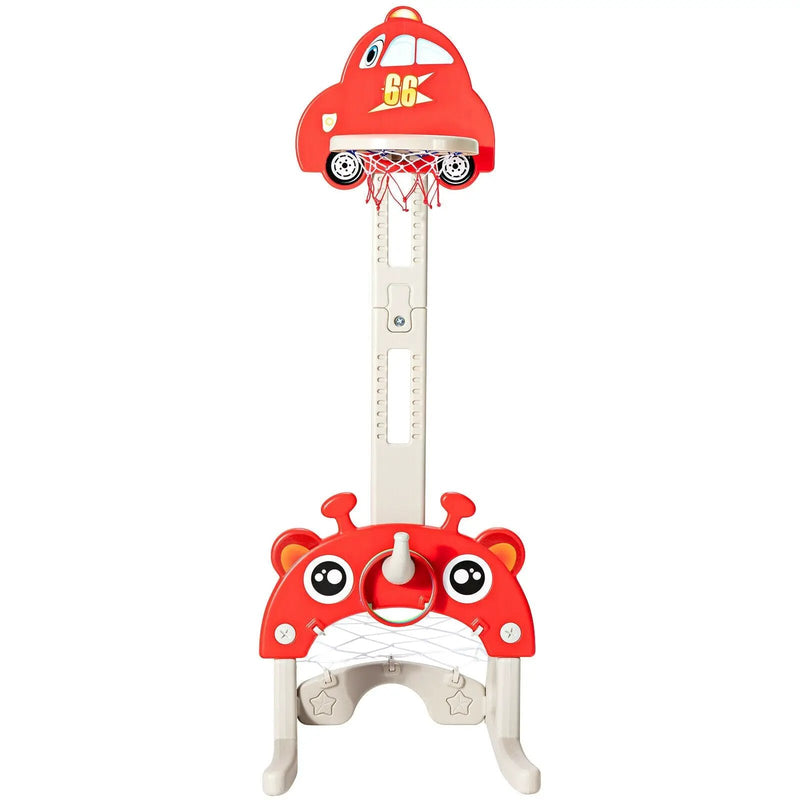 3-in-1 Basketball Hoop for Kids Adjustable Height Playset with Balls-Red by DirectDeals