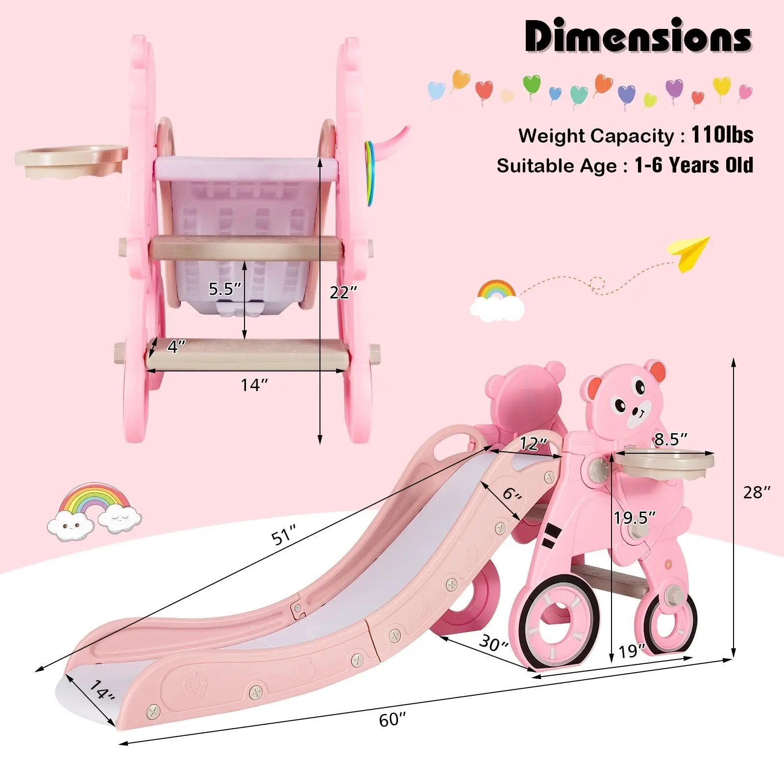 4-in-1 Foldable Baby Slide Toddler Climber Slide PlaySet with Ball by DirectDeals