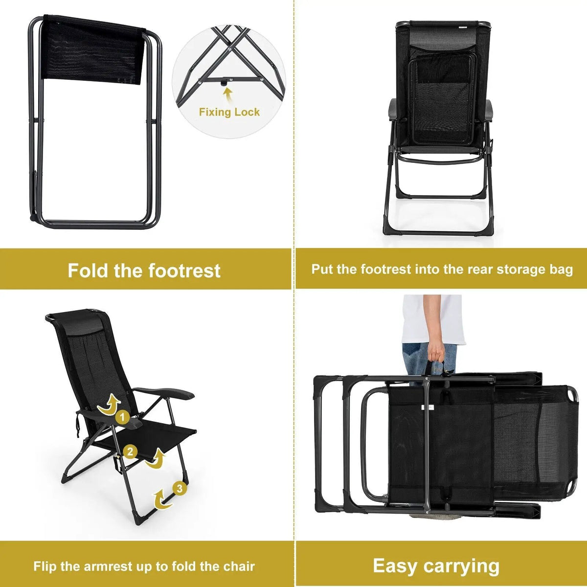 4 Pieces Patio Adjustable Back Folding Dining Chair Ottoman Set by DirectDeals