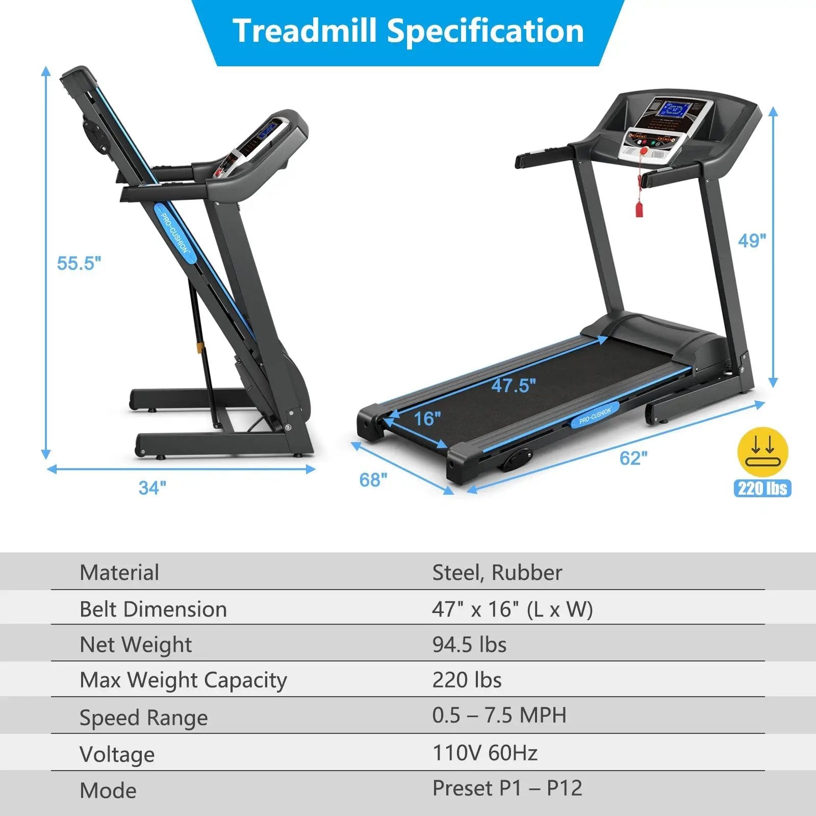 2.25 HP Folding Electric Motorized Power Treadmill Machine with LCD Display by DirectDeals