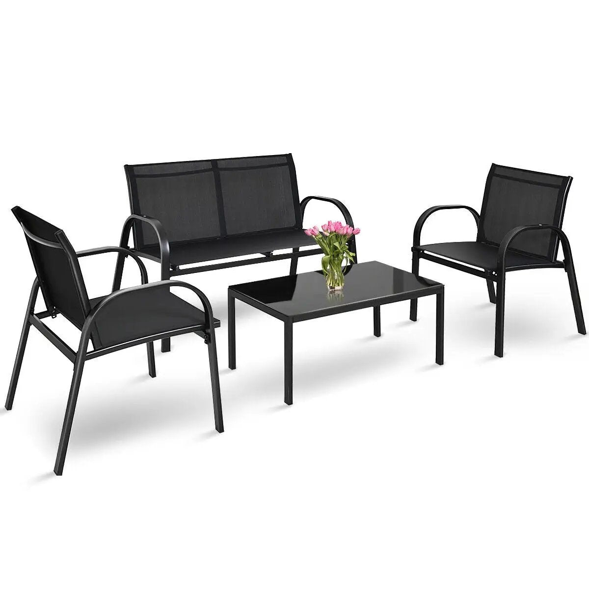 4 Pieces Patio Furniture Set with Glass Top Coffee Table by DirectDeals