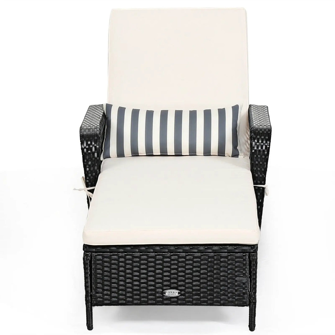 Patio Wicker Chaise Lounge Chair with Pillow and Adjustable Backrest with Cushion-Black by DirectDeals