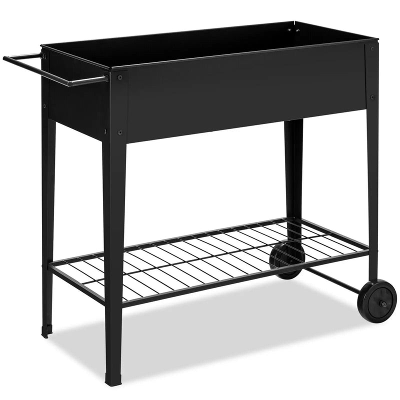 Raised Garden Bed Elevated Planter Box on Wheels Steel Planter with Shelf-Black by DirectDeals