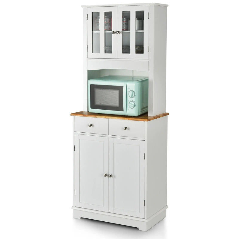 Kitchen Pantry Cabinet with Wood Top and Hutch-White by DirectDeals