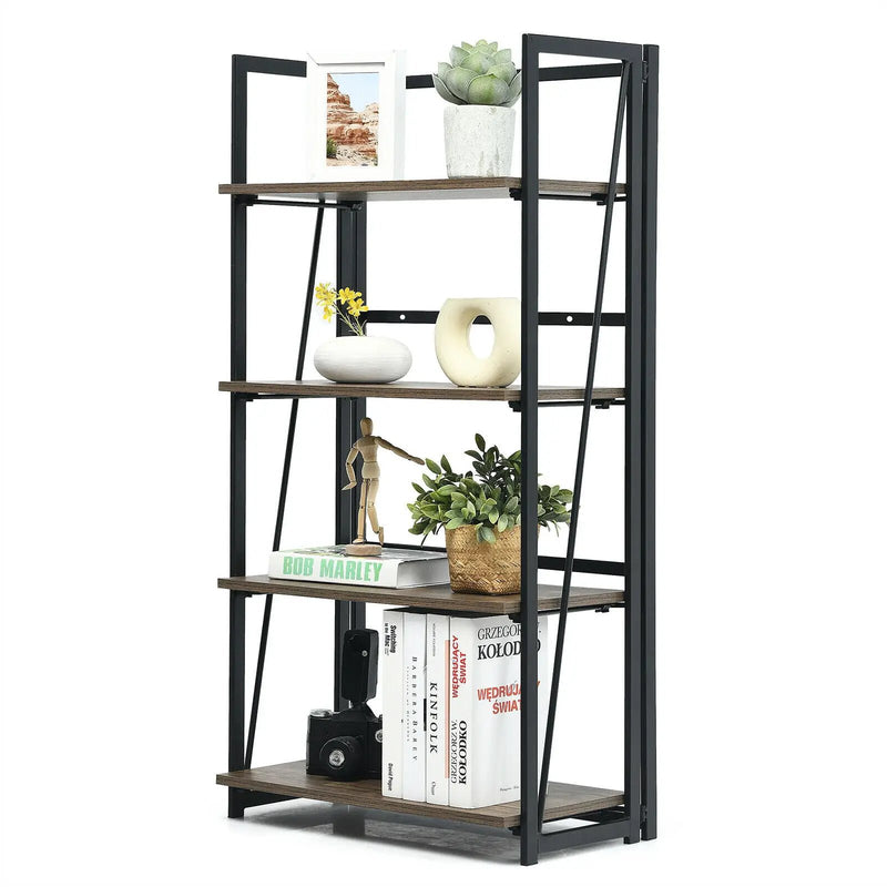 4-Tier Folding Bookshelf No-Assembly Industrial Bookcase Display Shelves by DirectDeals
