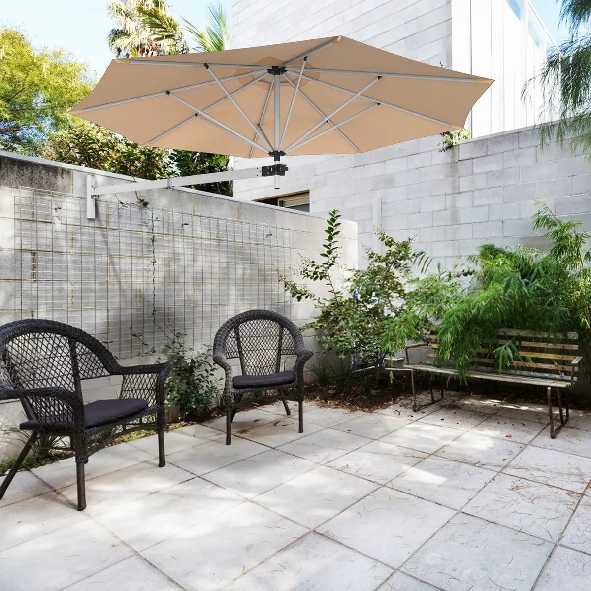 8ft Wall-Mounted Telescopic Folding Tilt Sun Shade Umbrella by DirectDeals