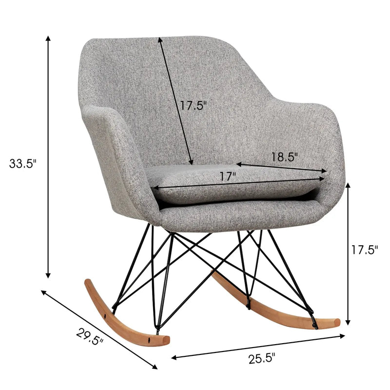 Upholstered Rocking Arm Chair with Solid Steel Wood Leg-Gray by DirectDeals