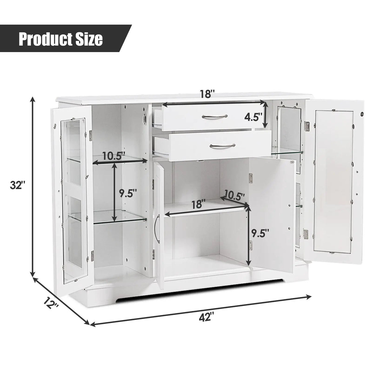 Sideboard Buffet Server Storage Cabinet with 2 Drawers and Glass Doors by DirectDeals
