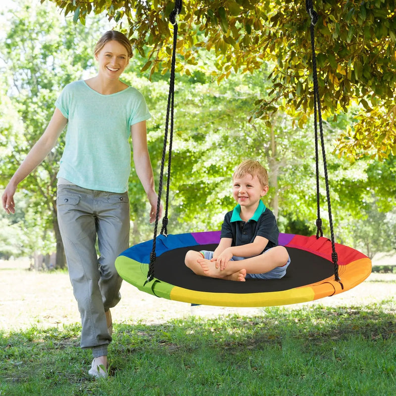 40 Inch 770 lbs Flying Saucer Tree Swing Kids Gift with 2 Tree Hanging Straps-Multicolor by DirectDeals