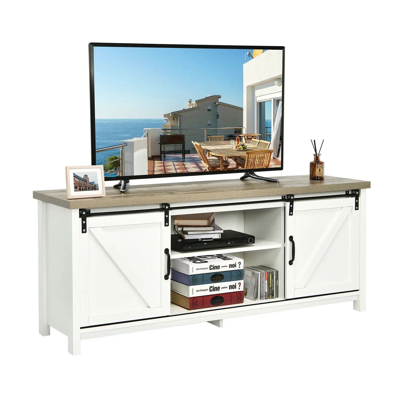 TV Stand Media Center Console Cabinet with Sliding Barn Door by DirectDeals