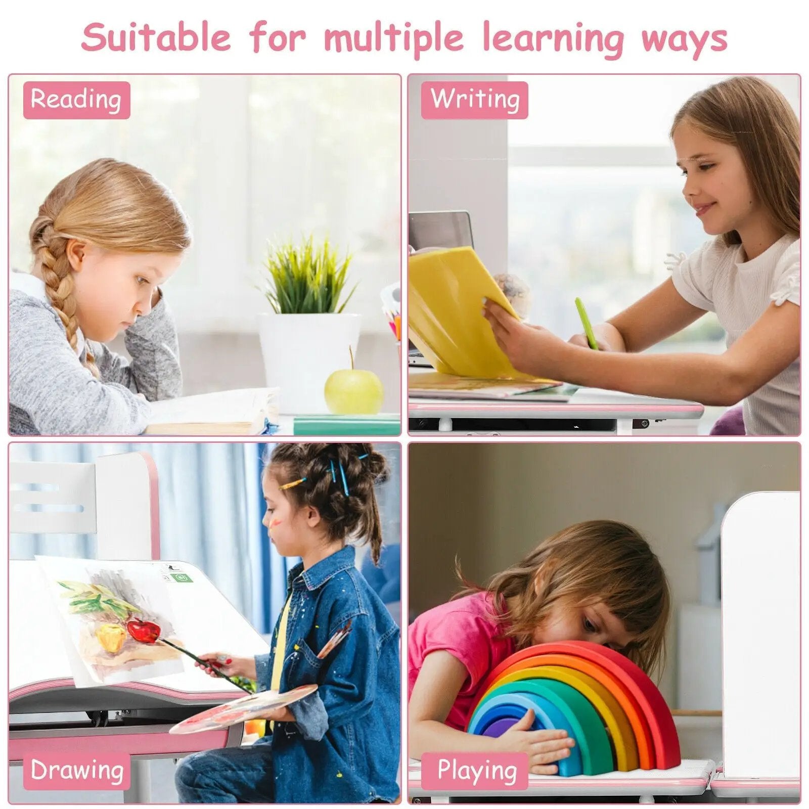 Kids Multifunctional Writing Desk with Tilt Desktop and Book Shelf by DirectDeals
