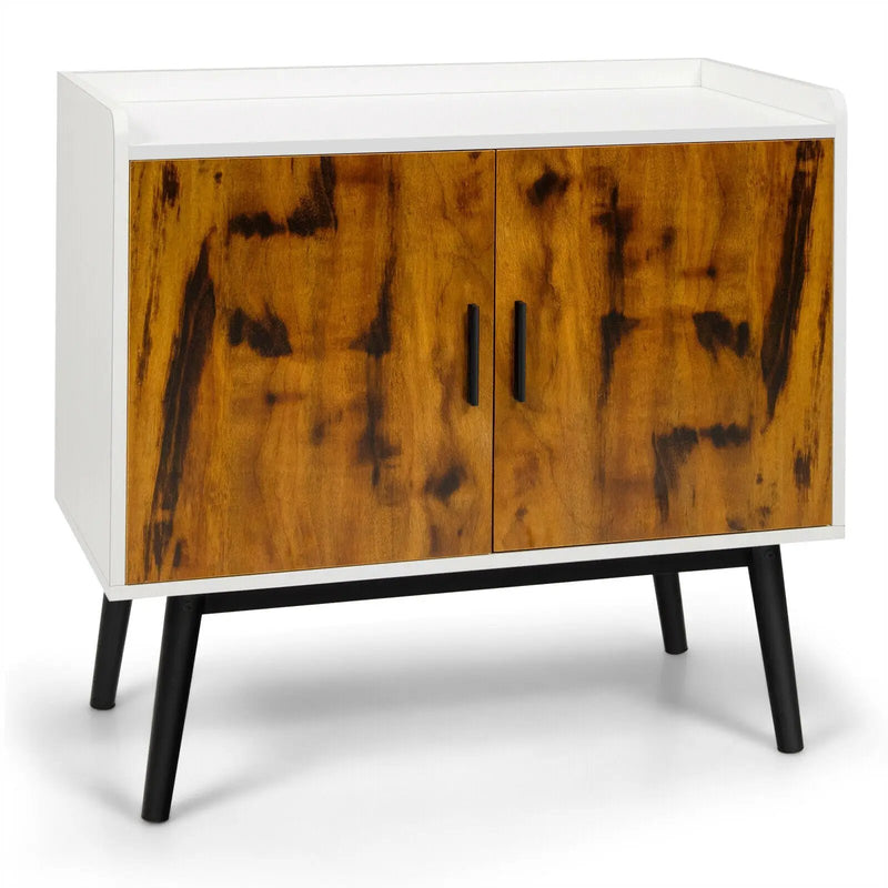 Mid-Century Wood Storage Cabinet with 2 Doors and Metal Legs for Entryway by DirectDeals