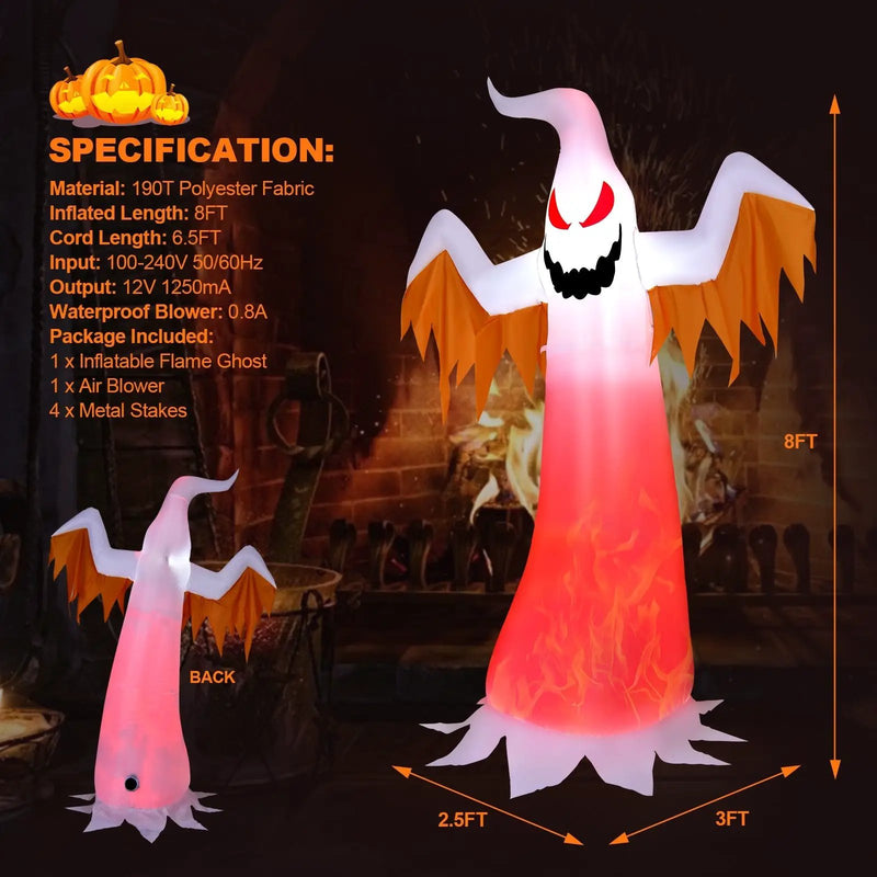 8 Feet Halloween Inflatable Ghost with Rotatable Flame LED Lights by DirectDeals