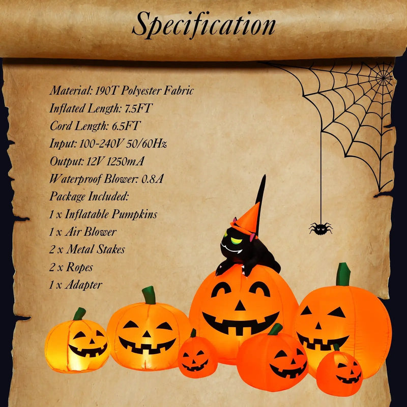 Halloween 7.5 Feet Inflatable Pumpkin Combo with Witch Black Cat by DirectDeals