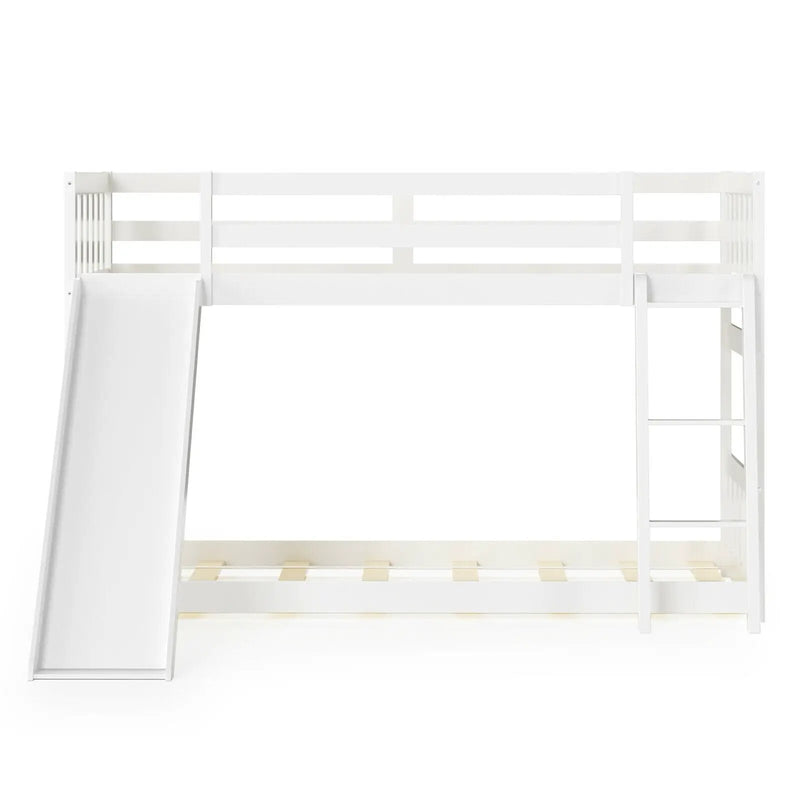 Twin over Twin Bunk Wooden Low Bed with Slide Ladder for Kids by DirectDeals