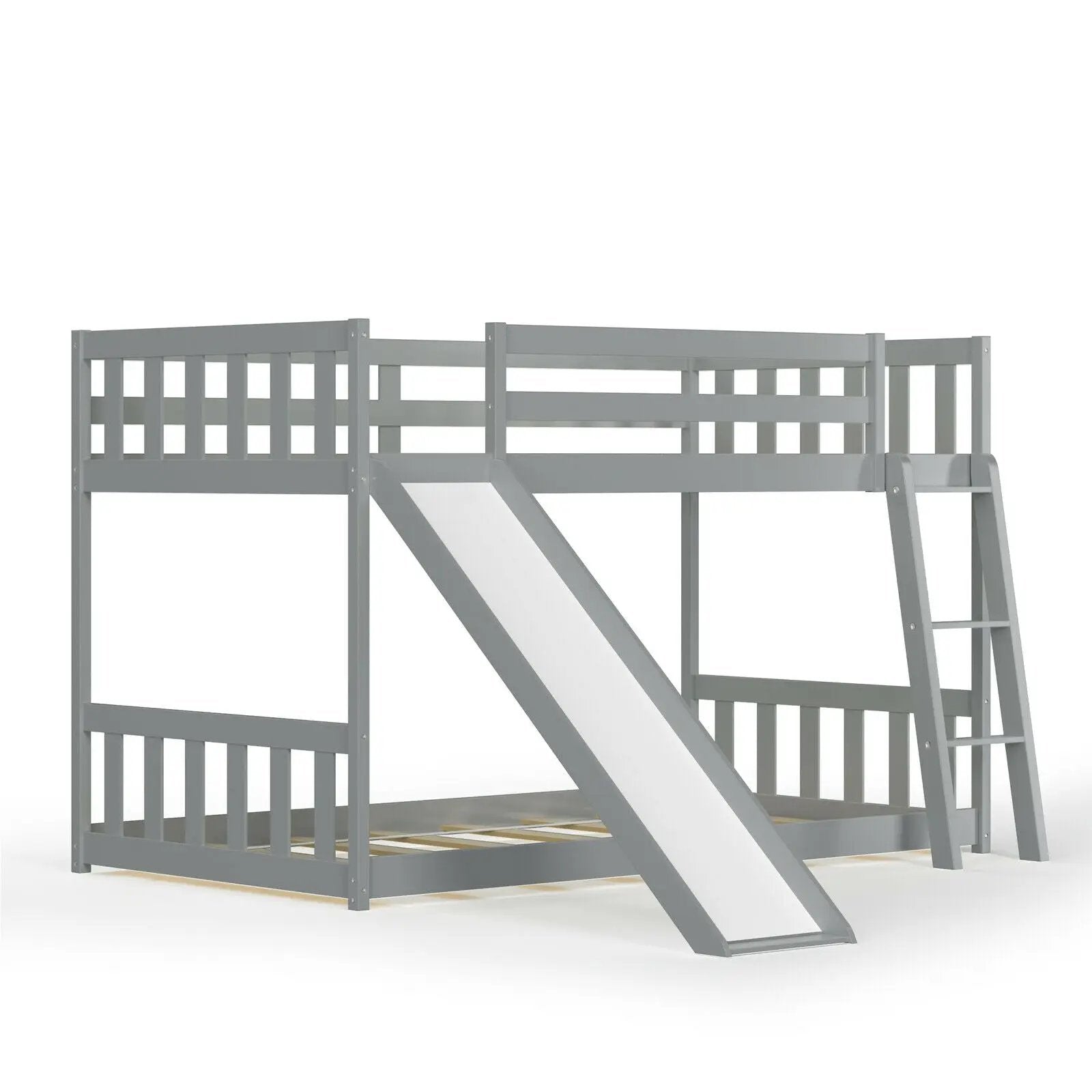 Twin over Twin Bunk Wooden Low Bed with Slide Ladder for Kids by DirectDeals