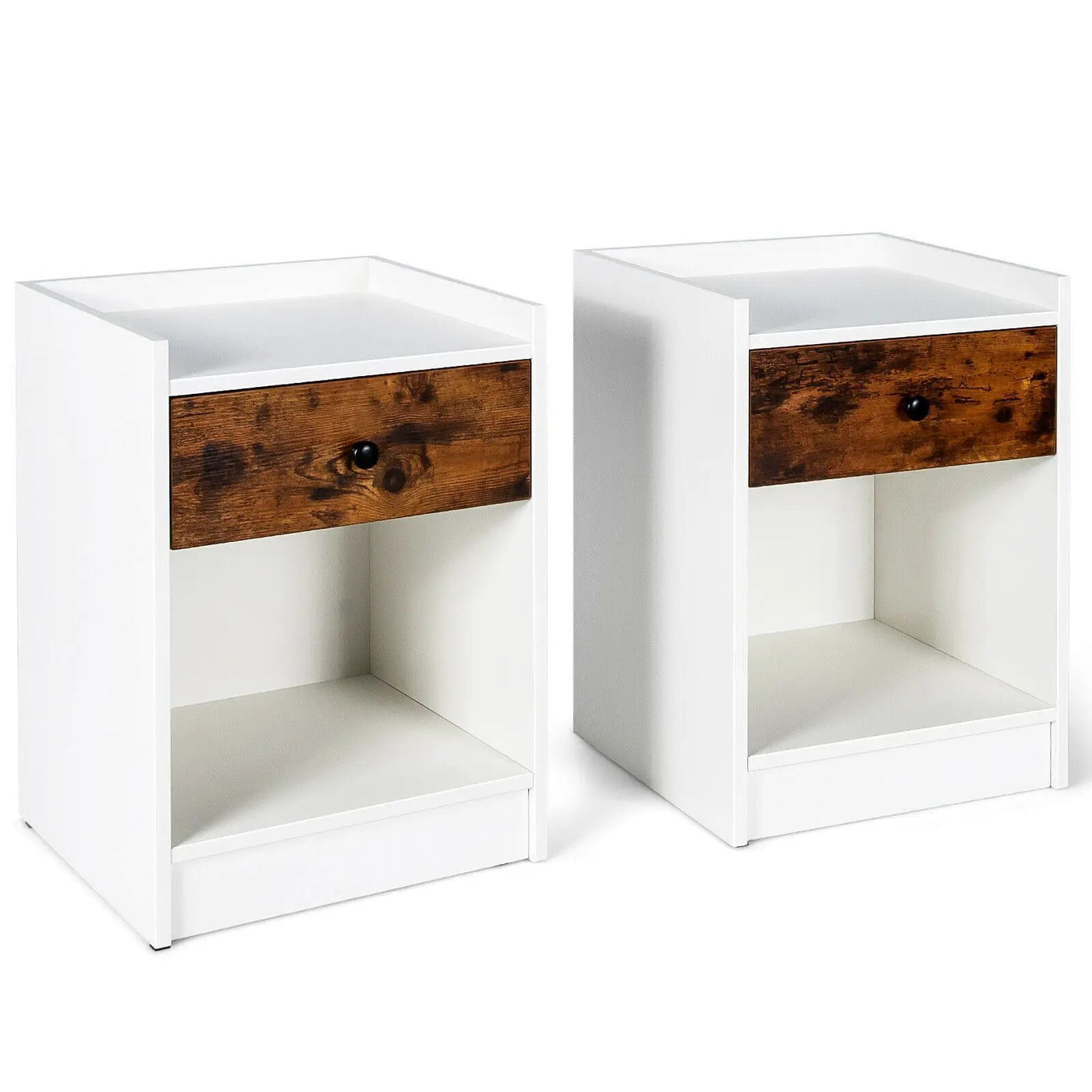 Set of 2 Nightstand with Drawer Cabinet End Side Table Raised Top by DirectDeals