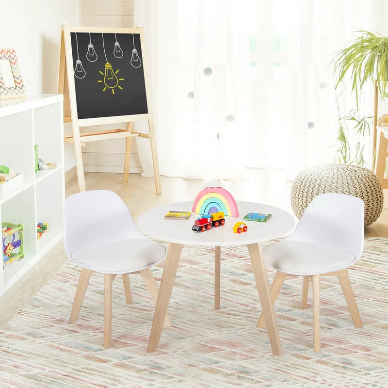 Modern Kids Activity Play Table and 2 Chairs Set with Beech Leg Cushion-White by DirectDeals
