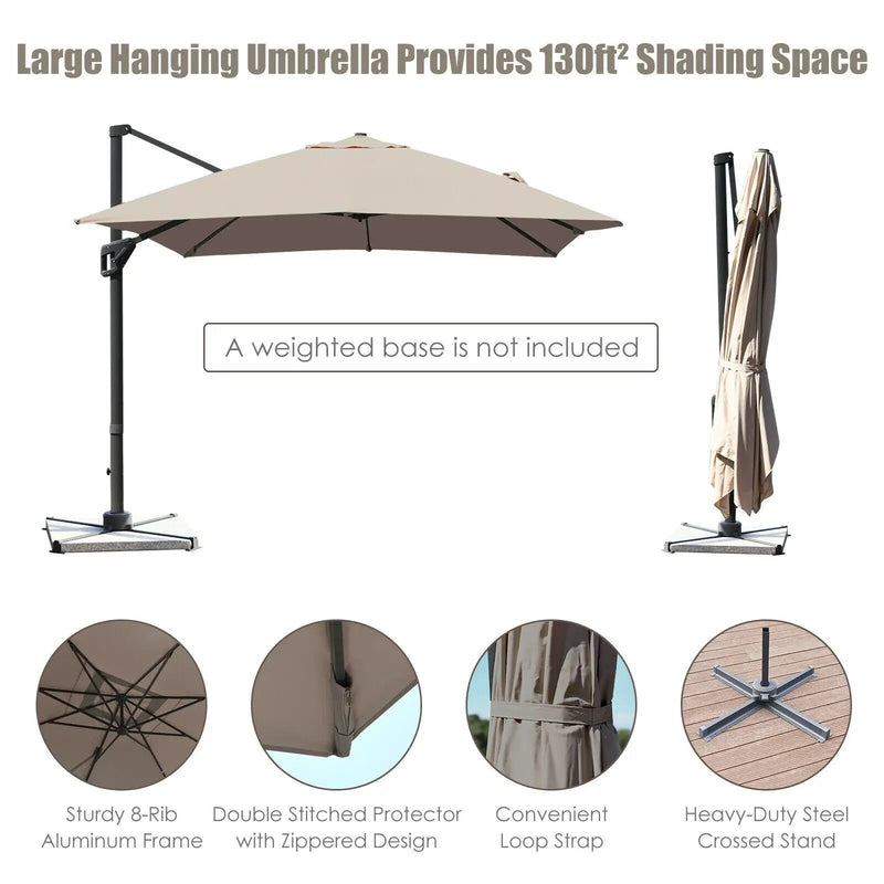 10 x 13 Feet Rectangular Cantilever Umbrella with 360¬∞ Rotation Function-Brown by DirectDeals