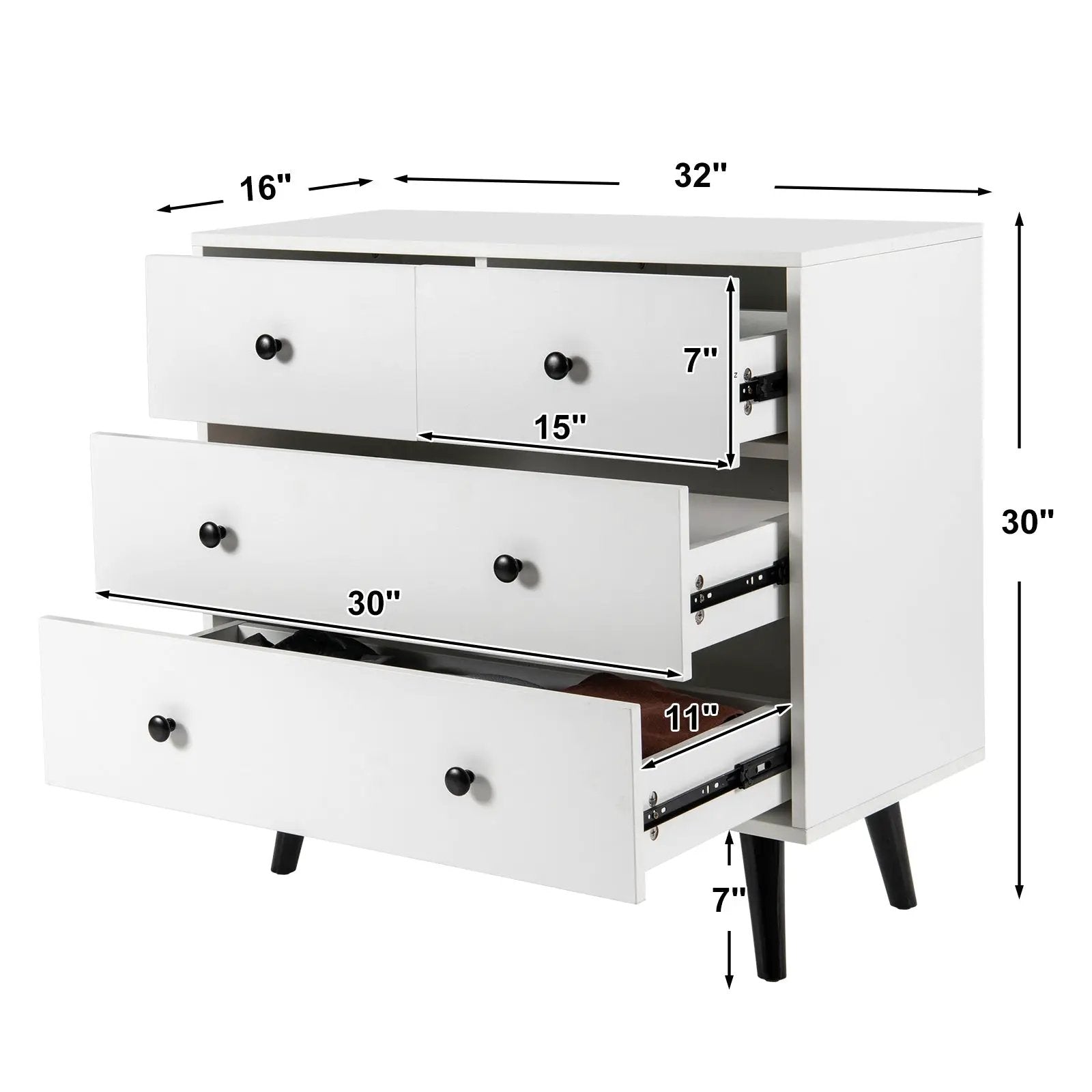 4 Drawers Dresser Chest of Drawers Free Standing Sideboard Cabinet-White by DirectDeals