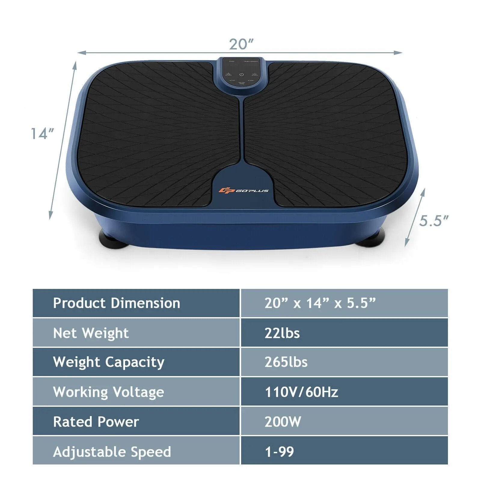 Mini Vibration Fitness Plate Machine with Remote Control and Loop Bands-Blue by DirectDeals