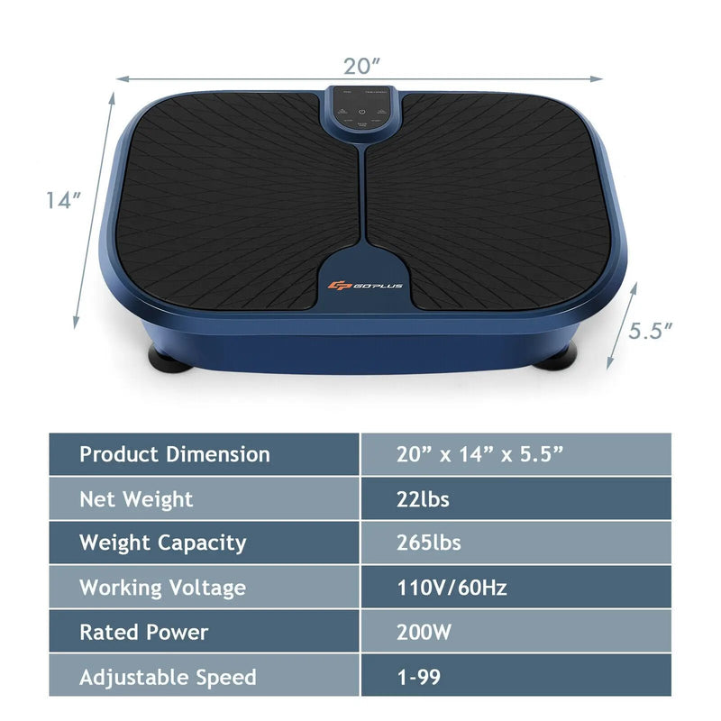 Mini Vibration Fitness Plate Machine with Remote Control and Loop Bands-Blue by DirectDeals