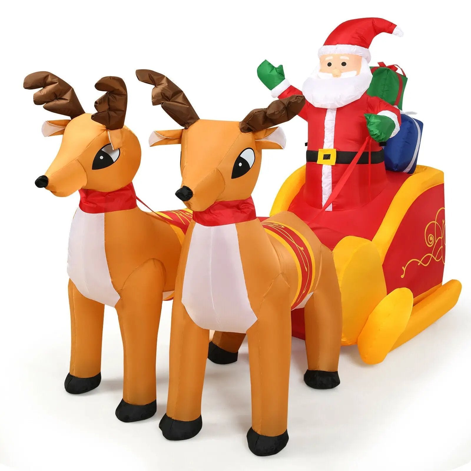 7.5 Feet Waterproof Outdoor Inflatable Santa with Double Deer and Sled by DirectDeals