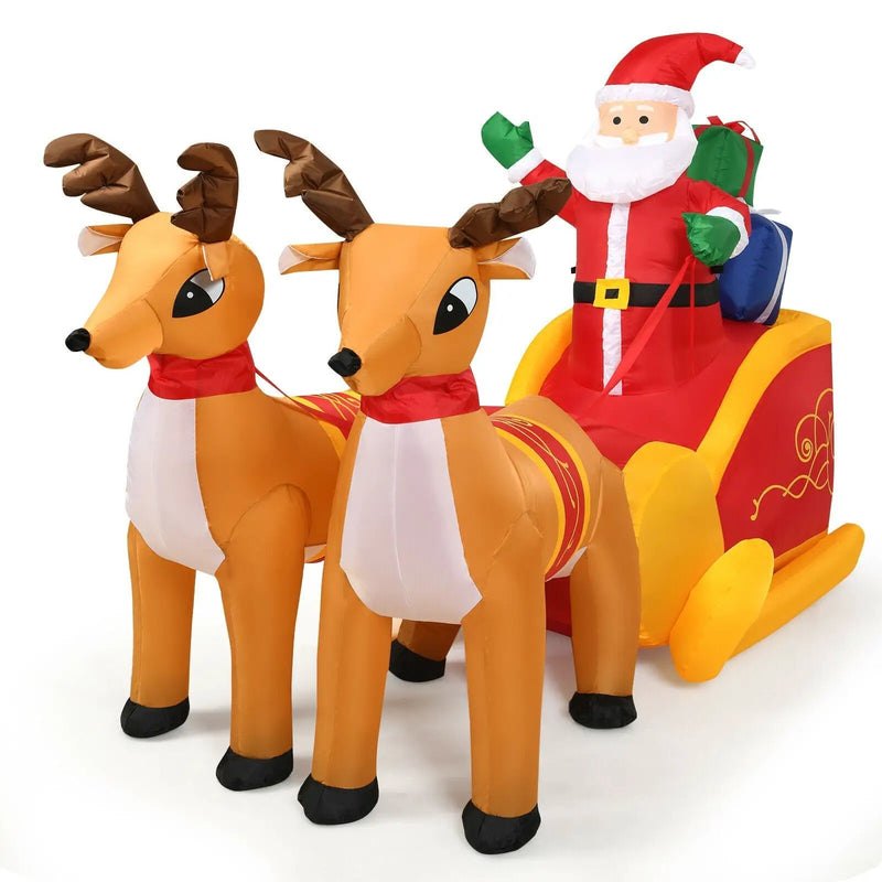 7.5 Feet Waterproof Outdoor Inflatable Santa with Double Deer and Sled by DirectDeals