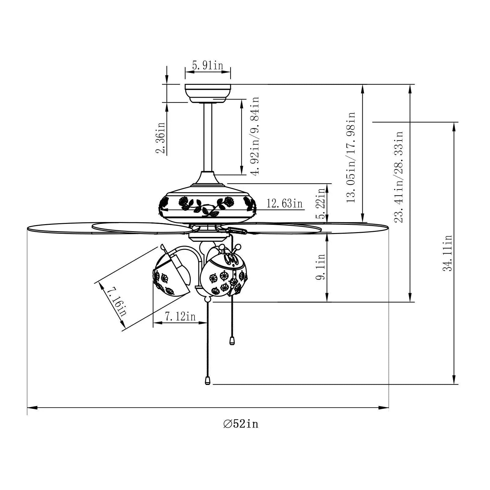 52 Inch Kids Ceiling Fan with Pull Chain Control by DirectDeals