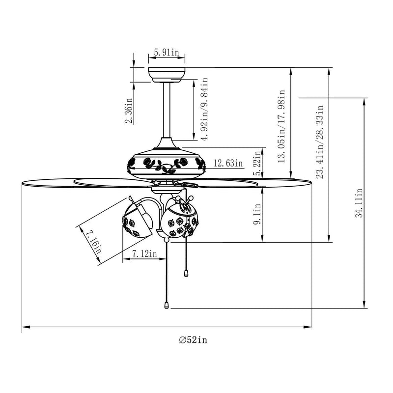 52 Inch Kids Ceiling Fan with Pull Chain Control by DirectDeals