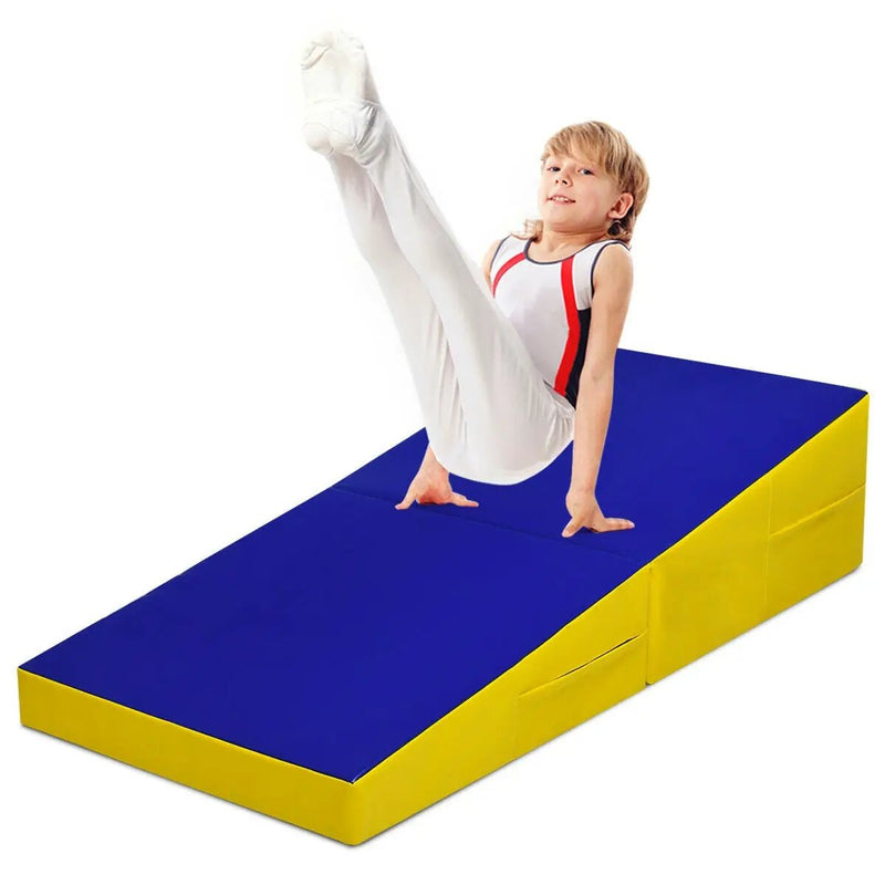 Folding Incline Mat Slope Cheese Gymnastics Gym Exercise Yellow by DirectDeals