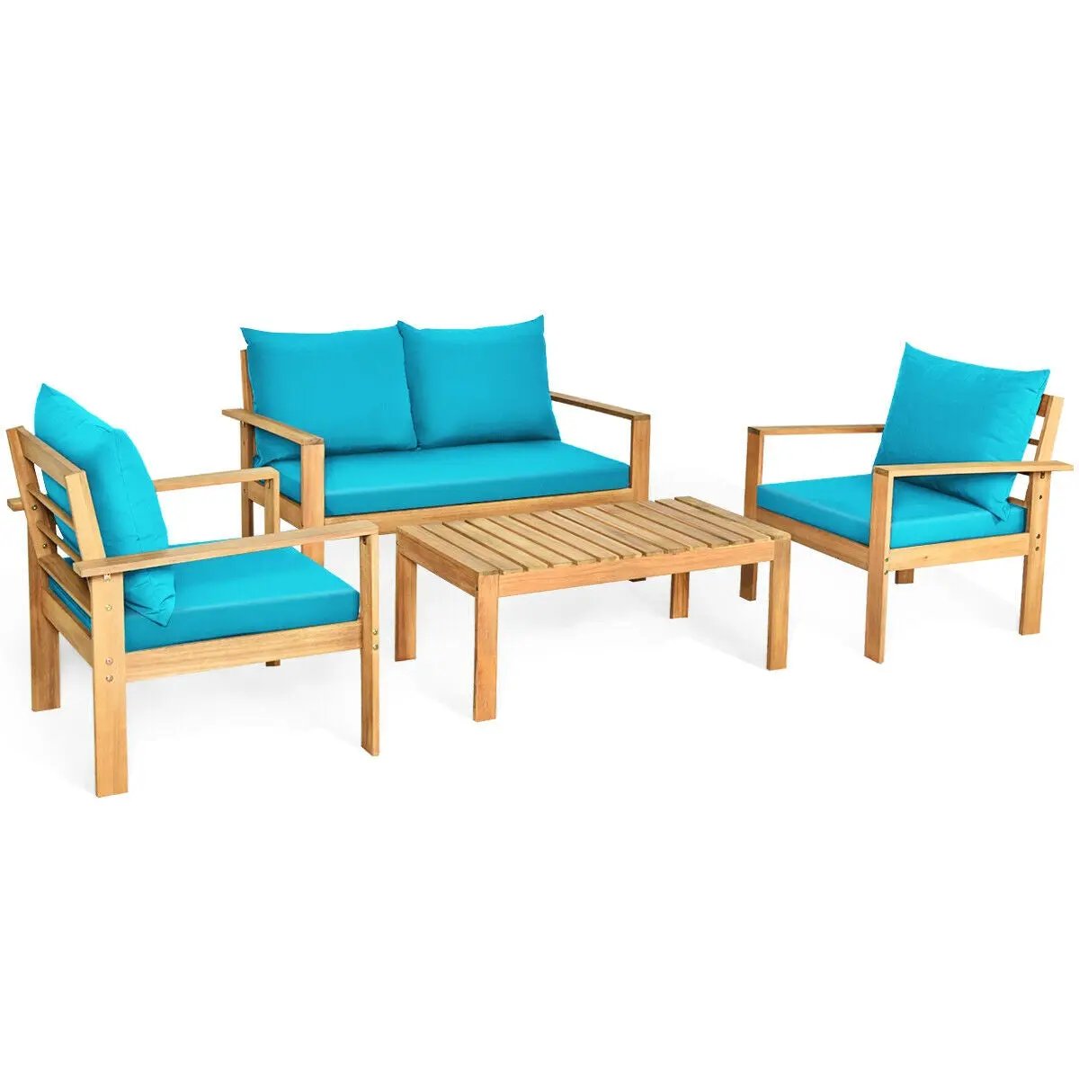 Outdoor 4 Pieces Acacia Wood Chat Set with Water Resistant Cushions by DirectDeals
