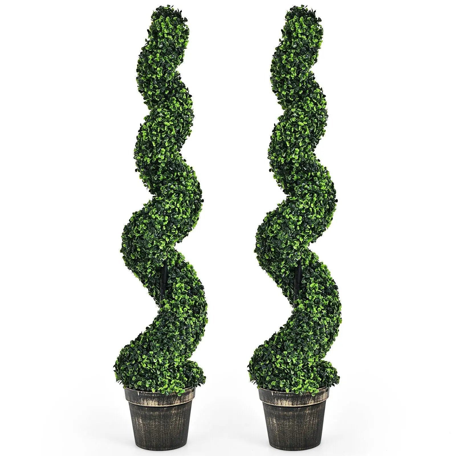 2 Pack 4 Feet Artificial Spiral Boxwood Topiary Indoor Outdoor Decor by DirectDeals