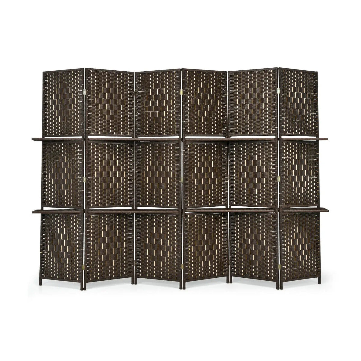 6 Panel Folding Weave Fiber Room Divider with 2 Display Shelves by DirectDeals