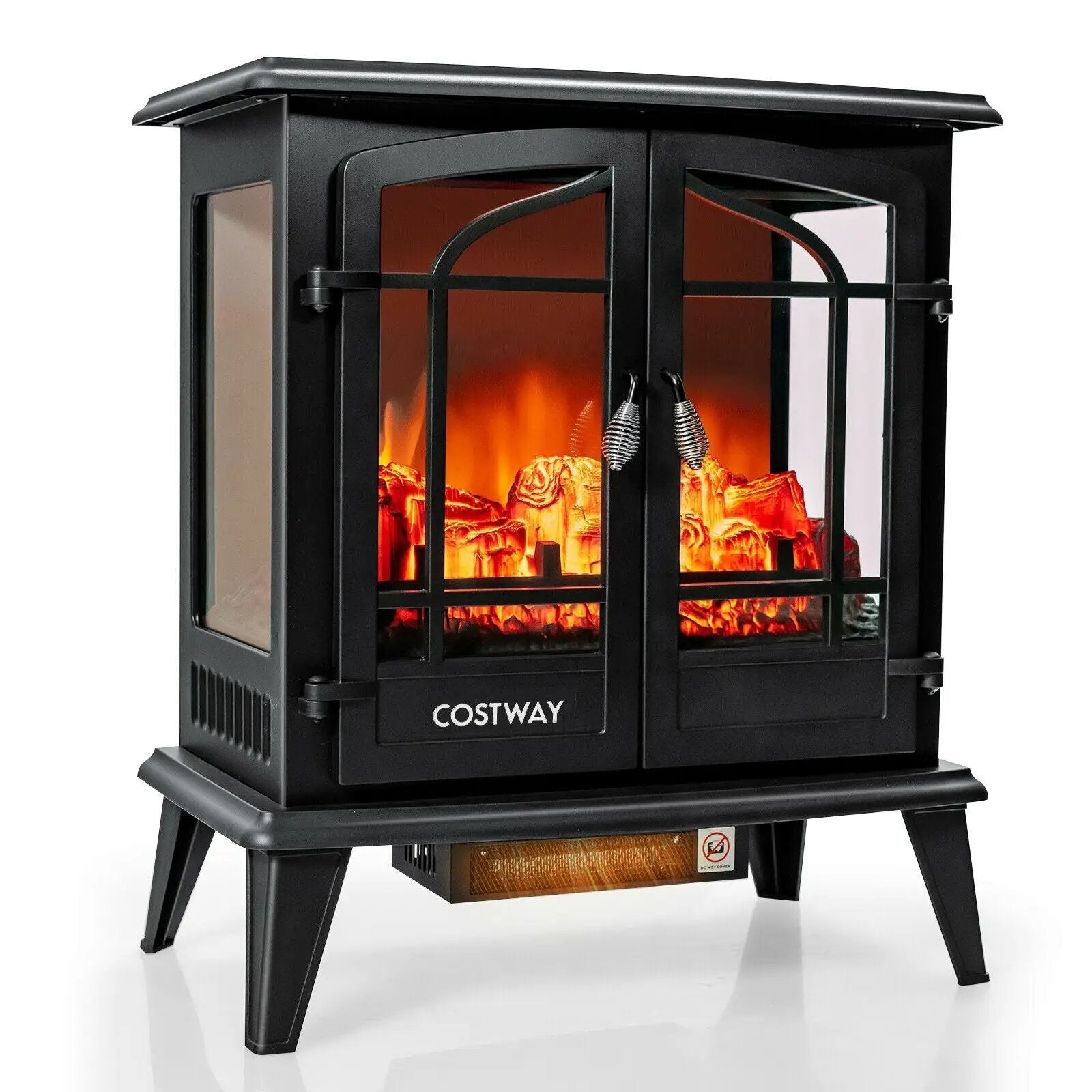 25 Inch Freestanding Electric Fireplace Heater with Realistic Flame effect-Black by DirectDeals