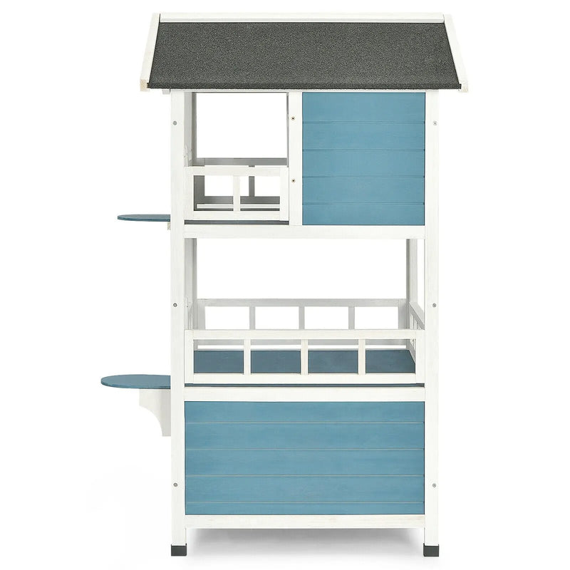 2-Story Outdoor Wooden Catio Cat House Shelter with Enclosure by DirectDeals