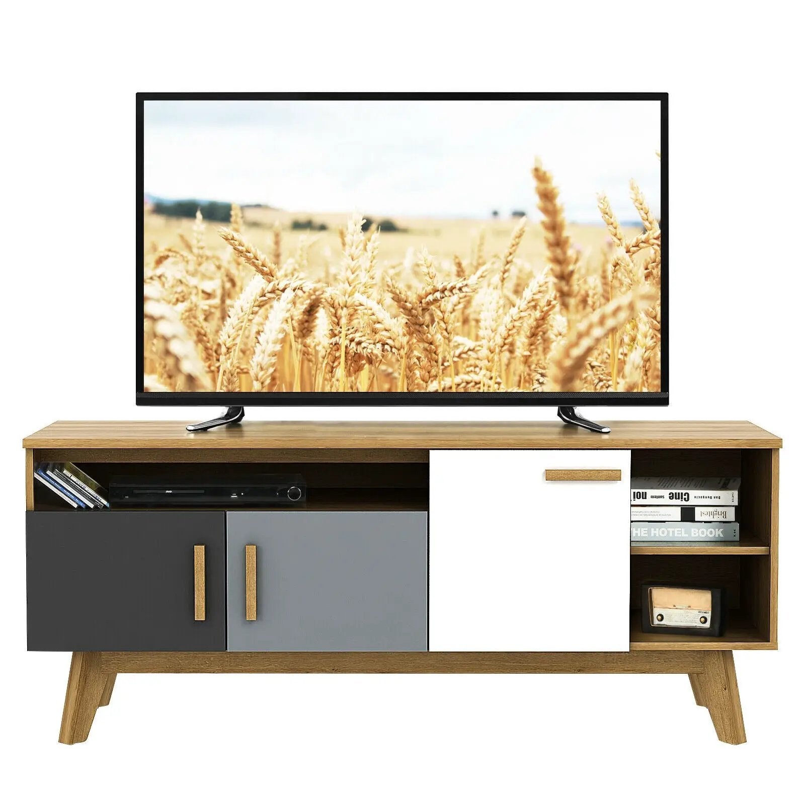 65 Inch TV Stand with 3 Storage Cabinets and 3 Open Shelves for Living Room by DirectDeals
