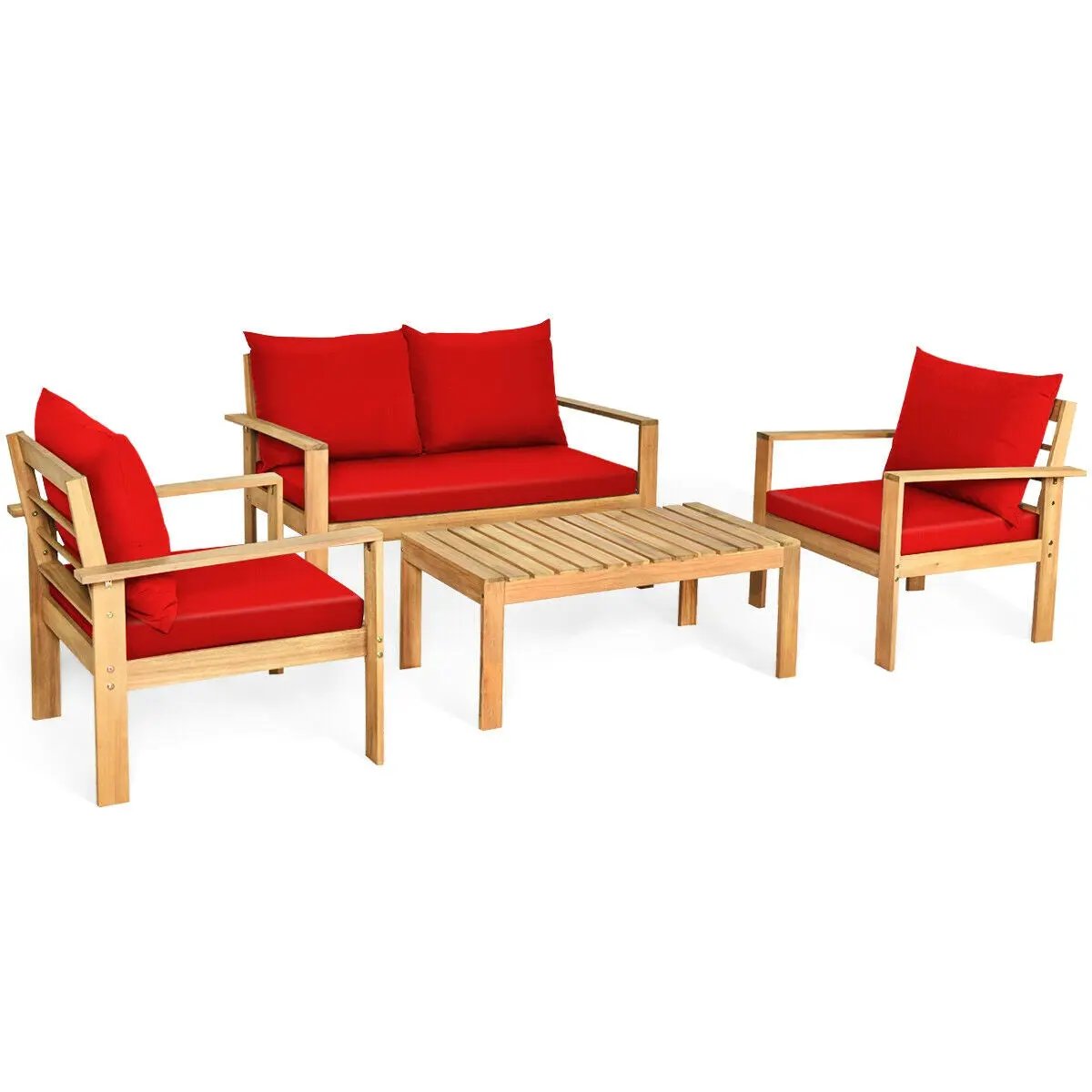 Outdoor 4 Pieces Acacia Wood Chat Set with Water Resistant Cushions by DirectDeals