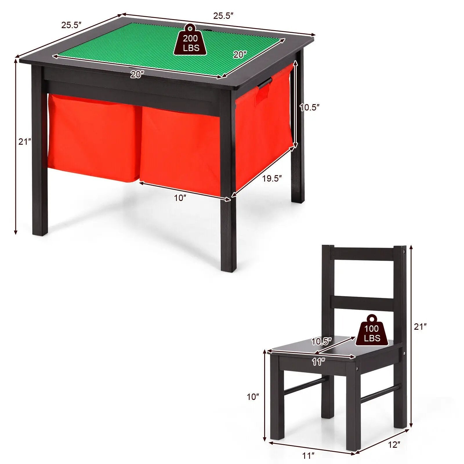 2-in-1 Kids Activity Table and 2 Chairs Set with Storage Building Block Table by DirectDeals