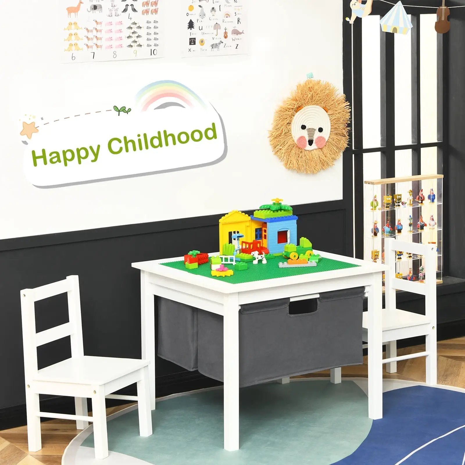 2-in-1 Kids Activity Table and 2 Chairs Set with Storage Building Block Table by DirectDeals