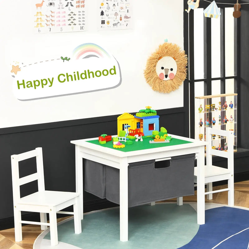 2-in-1 Kids Activity Table and 2 Chairs Set with Storage Building Block Table by DirectDeals